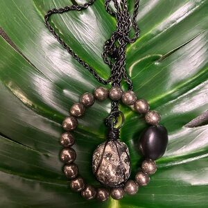 chunky GORGEOUS PYRITE wire wrapped crystal pendant necklace & bracelet set